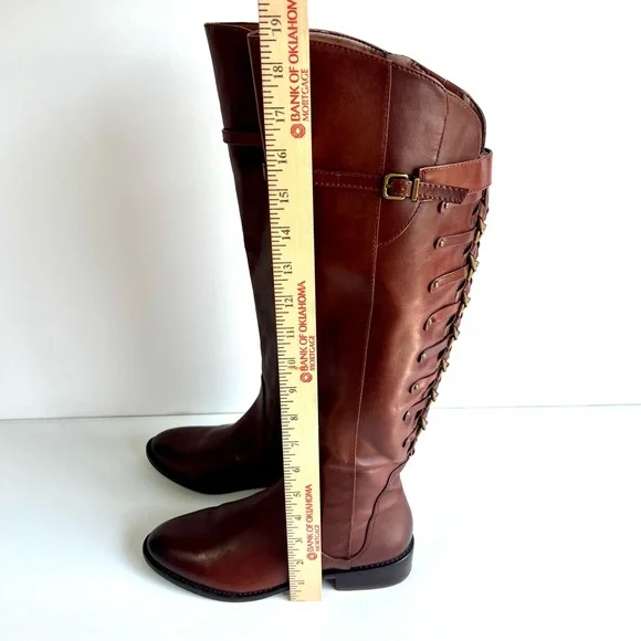 Beautiful Gianni Bini Chain Back Tall Wide Calf Leather Boots •Size Women’s 7M 🍁 - Picture 12 of 16